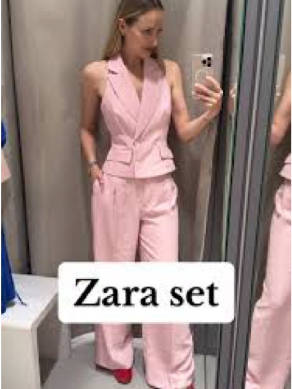 Zara Double-Breasted Sleeveless Pink Top and Pants Wide Legs Size 4 - Picture 4 of 16
